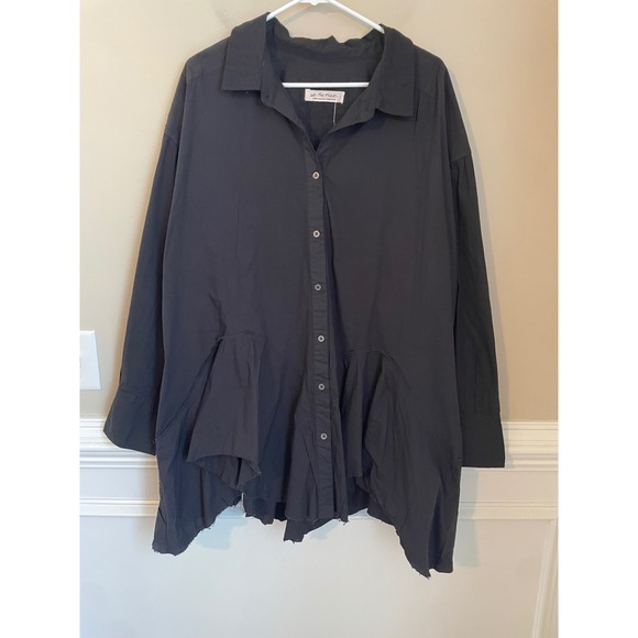 We The Free Free People Freya Black Cotton Poplin Tunic Shirt Size L NWT - Picture 2 of 9